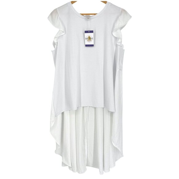 Cato Womens L White High-Low Ruffle Sleeve Top Flowy Blouse Stretch Round Neck - Picture 16 of 16
